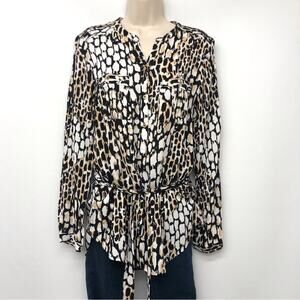 Calvin Klein Animal Print Long Sleeve Popover Top